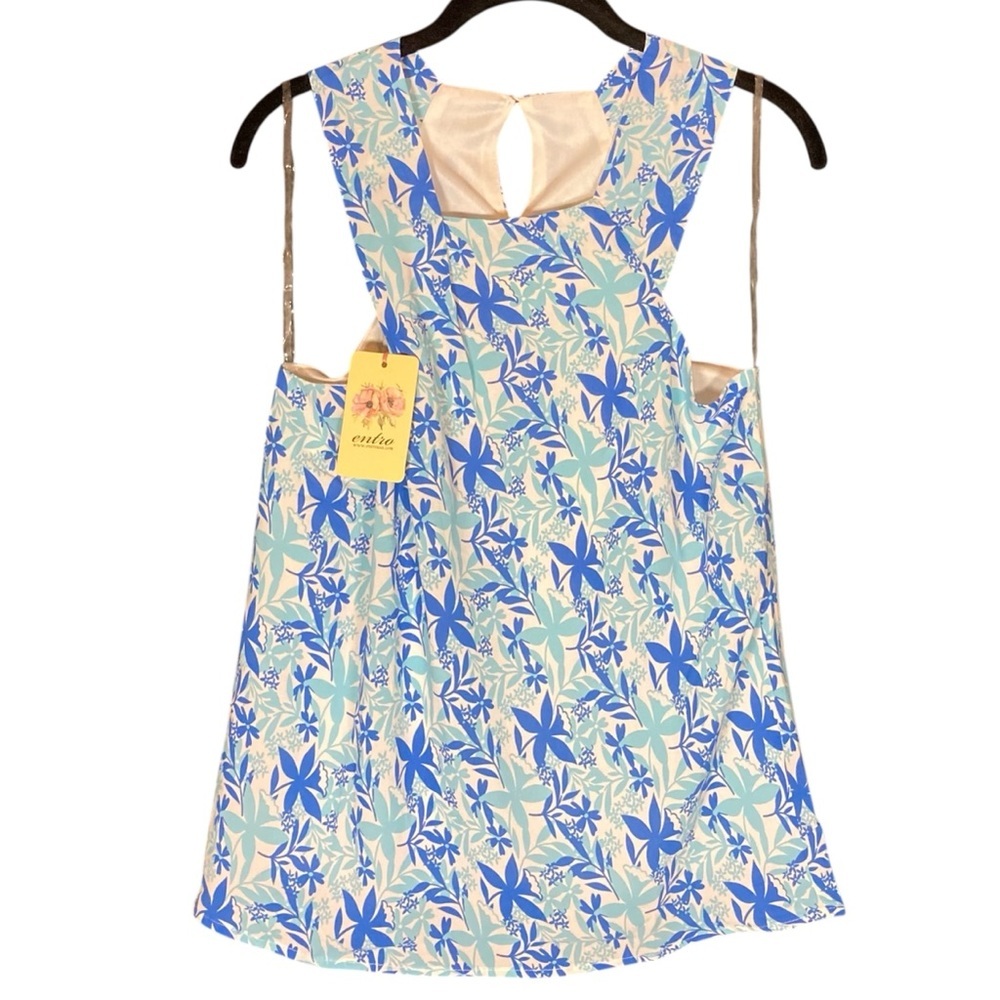 Entro Blue and Cream Floral Sleeveless Top‎